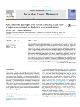 Airline Choice by Passengers from Taiwan and China: a Case Study of Outgoing Passengers from Kaohsiung International Airport