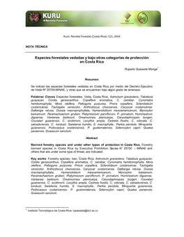 Especies Forestales Vedadas Y Bajo Otras Categorías De Protección En Costa Rica