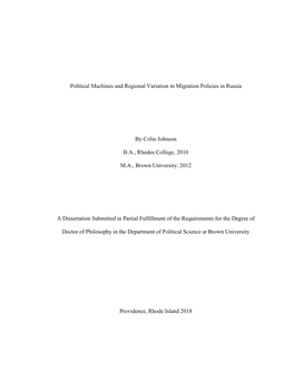 Political Machines and Regional Variation in Migration Policies in Russia