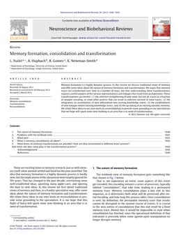 Memory Formation, Consolidation and Transformation