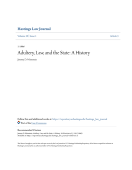 Adultery, Law, and the State: a History Jeremy D