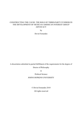 THE ROLE of THIRD-PARTY FUNDERS in the DEVELOPMENT of MEXICAN AMERICAN INTEREST GROUP ADVOCACY by Devin Fernandes