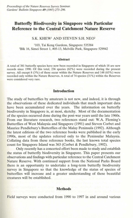 Butterfly Biodiversity in Singapore with Particular Reference to the Central