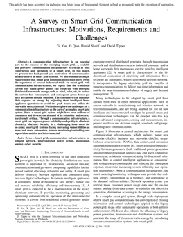 A Survey on Smart Grid Communication Infrastructures: Motivations, Requirements and Challenges Ye Yan, Yi Qian, Hamid Sharif, and David Tipper