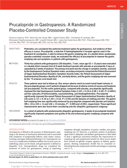 Prucalopride in Gastroparesis: a Randomized Placebo-Controlled