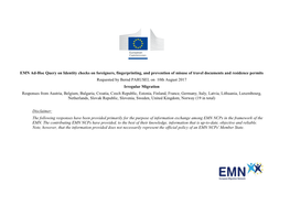 EMN Ad-Hoc Query on Identity Checks on Foreigners, Fingerprinting, And