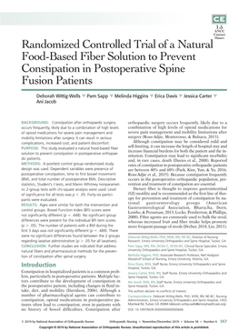 Randomized Controlled Trial of a Natural Food-Based Fiber Solution to Prevent Constipation in Postoperative Spine Fusion Patients