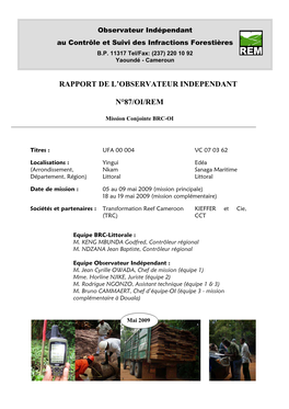 Rapport De L'observateur Independant N°87/Oi/Rem
