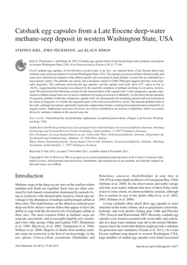 Catshark Egg Capsules from a Late Eocene Deep−Water Methane−Seep Deposit in Western Washington State, USA