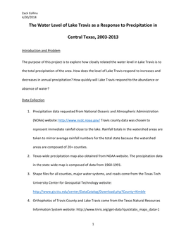 The Water Level of Lake Travis As a Response to Precipitation In