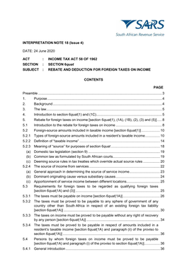 INTERPRETATION NOTE 18 (Issue 4) DATE: 24 June 2020 ACT : INCOME TAX ACT 58 of 1962 SECTION : SECTION 6Quat SUBJECT : REBATE