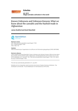 Echogéo, 48 | 2019 Known Unknowns and Unknown Knowns: What We Know About the Cannabis and the Ha
