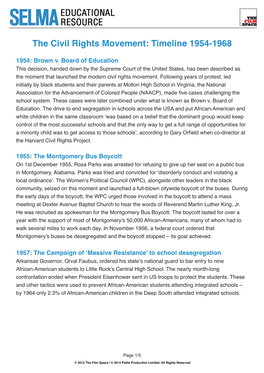 The Civil Rights Movement: Timeline 1954-1968