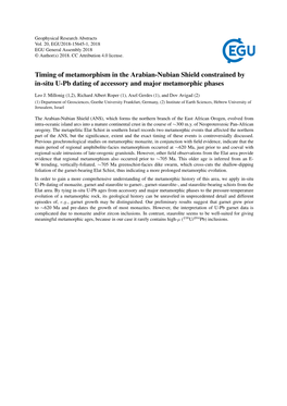 Timing of Metamorphism in the Arabian-Nubian Shield Constrained by In-Situ U-Pb Dating of Accessory and Major Metamorphic Phases