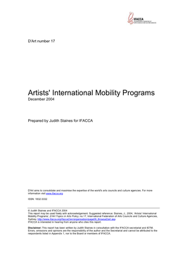 Artists' International Mobility Programs December 2004