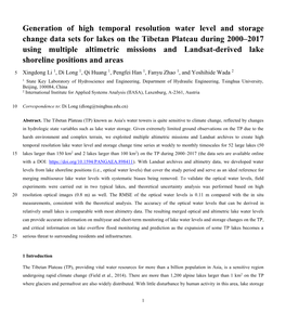 Generation of High Temporal Resolution Water Level and Storage Change Data Sets for Lakes on the Tibetan Plateau During 2000–2