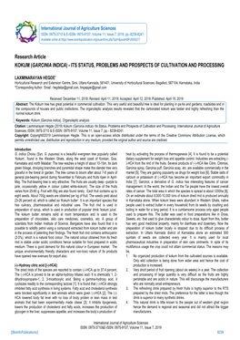 Research Article KOKUM (GARCINIA INDICA) - ITS STATUS, PROBLEMS and PROSPECTS of CULTIVATION and PROCESSING