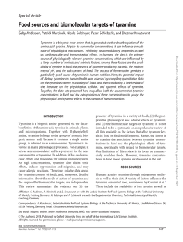 Food Sources and Biomolecular Targets of Tyramine