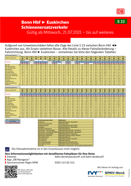 Bonn Hbf Euskirchen Schienenersatzverkehr Gültig Ab