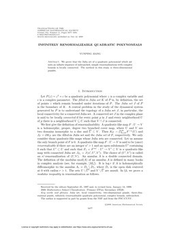 Infinitely Renormalizable Quadratic Polynomials 1