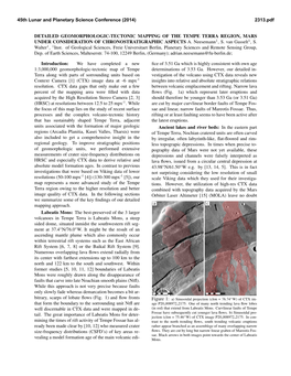 DETAILED GEOMORPHOLOGIC-TECTONIC MAPPING of the TEMPE TERRA REGION, MARS UNDER CONSIDERATION of CHRONOSTRATIGRAPHIC ASPECTS A. Neesemann1, S