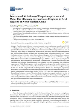 Interannual Variations of Evapotranspiration and Water Use Eﬃciency Over an Oasis Cropland in Arid Regions of North-Western China