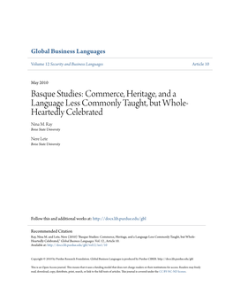 Basque Studies: Commerce, Heritage, and a Language Less Commonly Taught, but Whole- Heartedly Celebrated Nina M