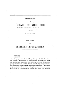Discours Sur Charles Moureu, Lus Lors De Ses