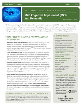 Mild Cognitive Impairment (Mci) and Dementia February 2017