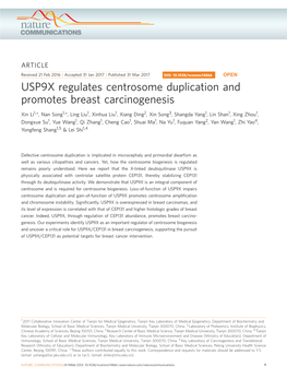 USP9X Regulates Centrosome Duplication and Promotes Breast Carcinogenesis