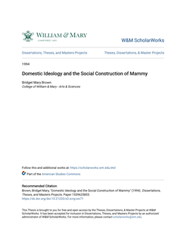 Domestic Ideology and the Social Construction of Mammy