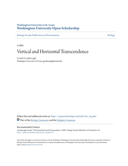 Vertical and Horizontal Transcendence Ursula Goodenough Washington University in St Louis, Goodenough@Wustl.Edu