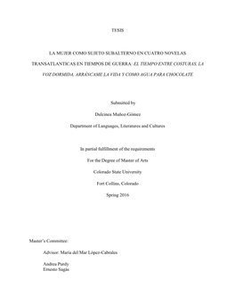 Tesis La Mujer Como Sujeto Subalterno En Cuatro Novelas Transatlanticas En Tiempos De Guerra
