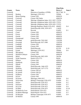 (CFHS) 942.37 BC Fi Cornwall Bodmin Marriages 1559-1