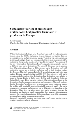 Sustainable Tourism at Mass Tourist Destinations: Best Practice from Tourist Producers in Europe