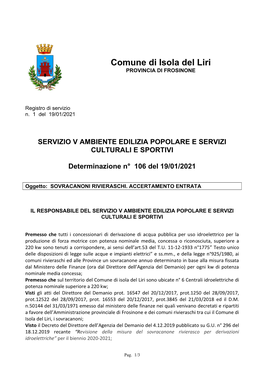 Comune Di Isola Del Liri PROVINCIA DI FROSINONE