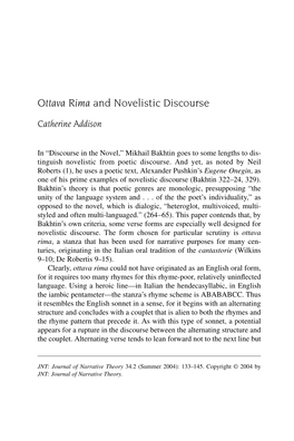 Ottava Rima and Novelistic Discourse