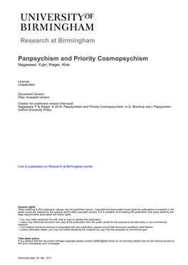 Panpsychism and Priority Cosmopsychism Nagasawa, Yujin; Wager, Khai