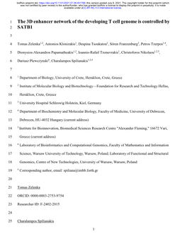 The 3D Enhancer Network of the Developing T Cell Genome Is Controlled by 2 SATB1
