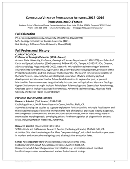 Curriculum Vitae for Professional Activities, 2017 - 2019 Professor Jack D