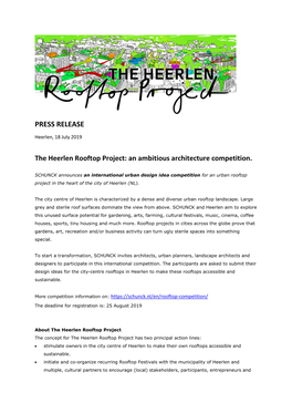 PRESS RELEASE the Heerlen Rooftop Project: an Ambitious Architecture Competition