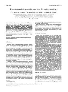 Homologues of the Engrailed Gene from Five Molluscan Classes