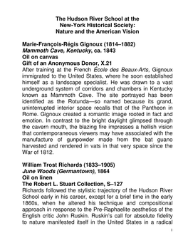 The Hudson River School at the New-York Historical Society: Nature and the American Vision