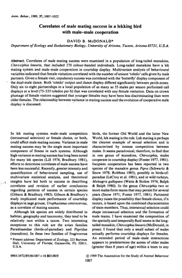 Correlates of Male Mating Success in a Lekking Bird with Male-Male