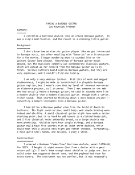 FAKING a BAROQUE GUITAR Jay Reynolds Freeman Summary: ======I Converted a Baritone Ukulele Into an Ersatz Baroque Guitar