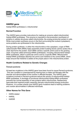 HARS2 Gene Histidyl-Trna Synthetase 2, Mitochondrial