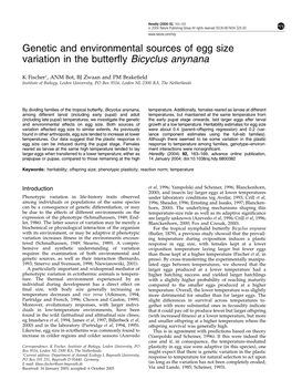 Genetic and Environmental Sources of Egg Size Variation in the Butterfly