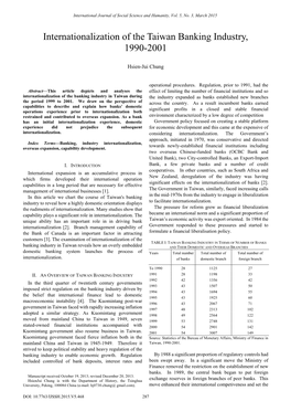 Internationalization of the Taiwan Banking Industry, 1990-2001