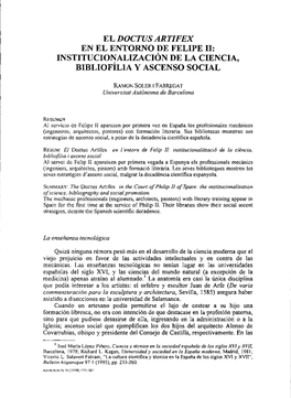 El Doctus Artifex En El Entorno De Felipe 11: Institucionalizaci~Nde La Ciencia, Bibl,Iofilia Y Ascenso Social