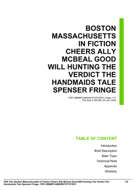 Boston Massachusetts in Fiction Cheers Ally Mcbeal Good Will Hunting the Verdict the Handmaids Tale Spenser Fringe